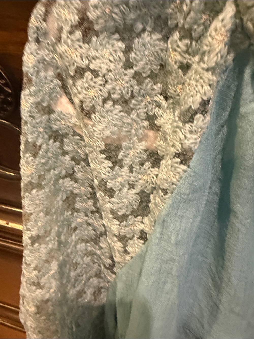 Umgee Light Blue Peasant Blouse with Crochet Balloon Sleeves - Picture 3 of 4
